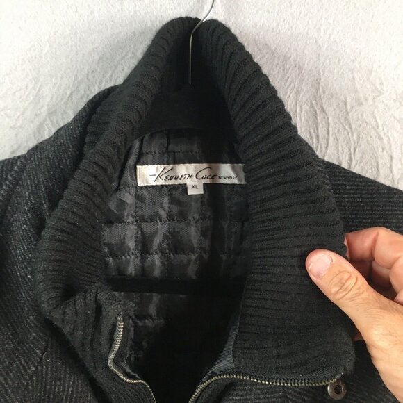 Kenneth Cole Jacket Mens Extra Large Gray Black Wool Blend Military Coat Lined - Picture 5 of 16